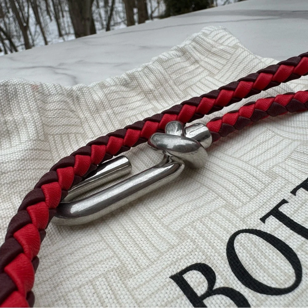 Bottega Veneta Red Braided Leather Key Holder
